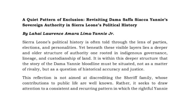 Dama Saffa Siacca Yannie’s Sovereign Authority Sierra Leone’s Political History